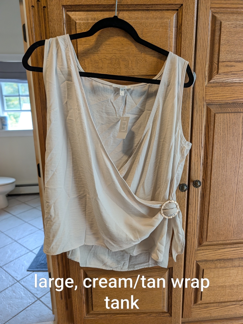 Sleeveless Cream Wrap Tank Top with Ring Detail